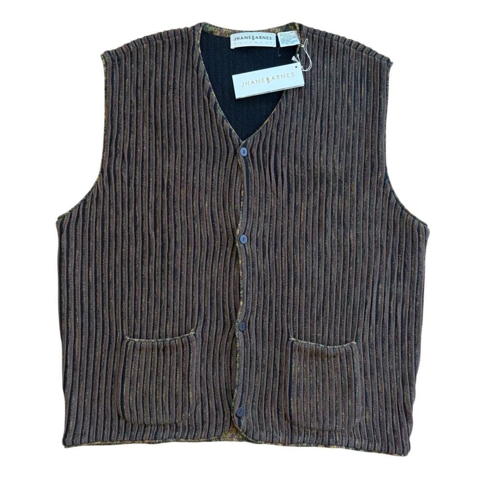 Jhane Barnes Mens Brown Ribbed Wool Blend Button Front Sweater Vest XL NWT